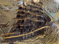 Tranh Thuận Buồm Xuôi Gió Kích Thước 170 x90  Đồng Vàng Xước Dát Giả Cổ  - Khung Sồi Trơn