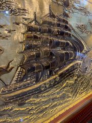 Tranh Thuận Buồm Xuôi Gió Kích Thước 170 x90  Đồng Vàng Xước Dát Giả Cổ  - Khung Sồi Trơn