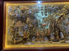 Tranh Vinh Quy Bái Tổ  Kích Thước 230 x120  Đồng Vàng Xước Dát Vàng - Khung Sồi Đục Trơn