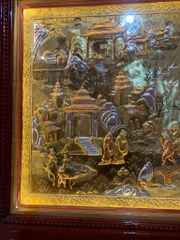 Tranh Vinh Quy Bái Tổ  Kích Thước 230 x120  Đồng Vàng Xước Dát Vàng - Khung Sồi Đục Trơn