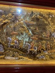 Tranh Vinh Quy Bái Tổ  Kích Thước 230 x120  Đồng Vàng Xước Dát Vàng - Khung Sồi Đục Trơn