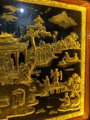 Tranh Đồng Quê Kích Thước 170 x 90- Đồng Vàng Nền Đen Dát Vàng - Khung Gỗ Sồi Nga, Đục Trơn