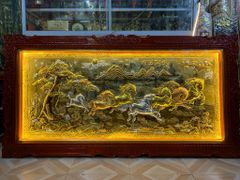 Tranh Mã Đáo Thành Công Kích Thước 230 x120  Đồng Vàng Xước Dát Vàng - Khung Sồi Đục Hoa Văn