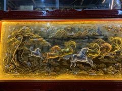 Tranh Mã Đáo Thành Công Kích Thước 230 x120  Đồng Vàng Xước Dát Vàng - Khung Sồi Đục Hoa Văn