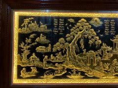 Tranh Đồng Quê Kích Thước 230 x120- Đồng Vàng Nền Đen Dát Vàng - Khung Gỗ Sồi Nga, Đục Trơn