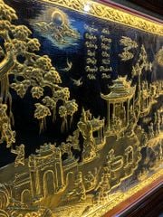 Tranh Đồng Quê Kích Thước 230 x120- Đồng Vàng Nền Đen Dát Vàng - Khung Gỗ Sồi Nga, Đục Trơn
