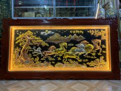 Tranh Mã Đáo Thành Công Kích Thước 230 x120  Đồng Đỏ Nền Đen Dát Vàng - Khung Sồi Đục Hoa Văn