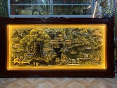 Tranh Cội Nguồn Quê Hương  Kích Thước 230 x  120 - Đồng Vàng Dát Vàng - Khung Gỗ Sồi Nga, Đục Hoa Tây