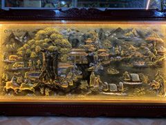 Tranh Cội Nguồn Quê Hương  Kích Thước 230 x  120 - Đồng Vàng Dát Vàng - Khung Gỗ Sồi Nga, Đục Hoa Tây