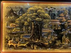 Tranh Cội Nguồn Quê Hương  Kích Thước 230 x  120 - Đồng Vàng Dát Vàng - Khung Gỗ Sồi Nga, Đục Hoa Tây