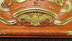 Bộ Hoành Phi Câu Đối Gỗ Hương Đỏ Đức Lưu Quang Tích Mai Đào Dát Vàng Hoành Phi 175*67*4 - Câu Đối 175*28*4