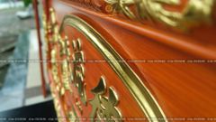 Bộ Hoành Phi Câu Đối Gỗ Hương Đỏ Đức Lưu Quang Tích Mai Đào Dát Vàng Hoành Phi 175*67*4 - Câu Đối 175*28*4