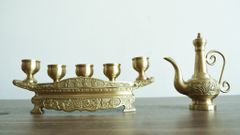 Bộ Ngũ Sự Bằng Đồng Vàng Cao 60 Rồng Vàng Mộc + Ngai 5 Chén + Ấm Rượu Cao 20cm+ Ống Hương+ Ba Đài+ Mâm Bồng + Lọ Hoa