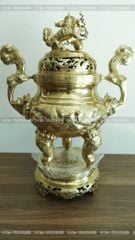 Đỉnh Đồng Ngũ Sự Bằng Đồng Cát Tút Song Long Chầu Nguyệt Cao 70 Cm
