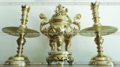 Bộ Tam Sự Nến Bằng Đồng Cát Tút Song Long Chầu Nguyệt Cao 60 Cm