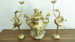 Bộ Tam Sự Hạc Bằng Đồng Cát Tút Song Long Chầu Nguyệt Cao 50 Cm