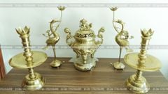 Đỉnh Đồng Ngũ Sự Bằng Đồng Cát Tút Song Long Chầu Nguyệt Cao 50 Cm