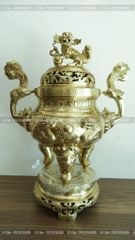 Đỉnh Đồng Ngũ Sự Bằng Đồng Cát Tút Song Long Chầu Nguyệt Cao 60 Cm