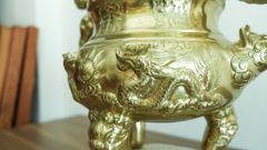 Bộ Tam Sự Hạc Bằng Đồng Cát Tút Song Long Chầu Nguyệt Cao 50 Cm