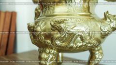 Bộ Tam Sự Nến Bằng Đồng Cát Tút Song Long Chầu Nguyệt Cao 50 Cm