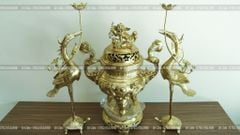 Đỉnh Đồng Ngũ Sự Bằng Đồng Cát Tút Song Long Chầu Nguyệt Cao 60 Cm