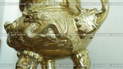 Đỉnh Đồng Ngũ Sự Bằng Đồng Cát Tút Song Long Chầu Nguyệt Cao 60 Cm