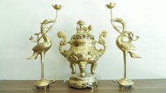 Bộ Tam Sự Hạc Bằng Đồng Cát Tút Song Long Chầu Nguyệt Cao 50 Cm