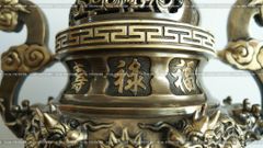 Bộ Tam Sự Hạc Bằng Đồng Vàng Giả Cổ Song Long Chầu Nguyệt Cao 65 Cm