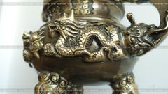 Bộ Tam Sự Nến Bằng Đồng Vàng Giả Cổ Song Long Chầu Nguyệt Cao 60 Cm