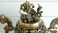 Bộ Tam Sự Hạc Bằng Đồng Vàng Giả Cổ Song Long Chầu Nguyệt Cao 45 Cm