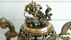 Đỉnh Đồng Ngũ Sự Bằng Đồng Vàng Giả Cổ Song Long Chầu Nguyệt Cao 60 Cm