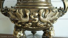 Bộ Tam Sự Nến Bằng Đồng Vàng Giả Cổ Song Long Chầu Nguyệt Cao 60 Cm