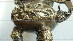 Bộ Tam Sự Hạc Bằng Đồng Vàng Giả Cổ Song Long Chầu Nguyệt Cao 65 Cm