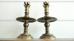 Bộ Tam Sự Nến Bằng Đồng Vàng Giả Cổ Song Long Chầu Nguyệt Cao 45 Cm