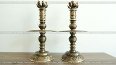 Bộ Tam Sự Nến Bằng Đồng Vàng Giả Cổ Song Long Chầu Nguyệt Cao 45 Cm