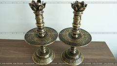 Bộ Tam Sự Nến Bằng Đồng Vàng Giả Cổ Song Long Chầu Nguyệt Cao 45 Cm