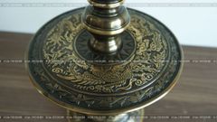 Bộ Tam Sự Nến Bằng Đồng Vàng Giả Cổ Song Long Chầu Nguyệt Cao 45 Cm
