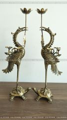 Đỉnh Đồng Ngũ Sự Bằng Đồng Vàng Giả Cổ Song Long Chầu Nguyệt Cao 45 Cm