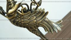 Bộ Tam Sự Hạc Bằng Đồng Vàng Giả Cổ Song Long Chầu Nguyệt Cao 65 Cm