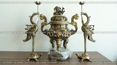 Bộ Tam Sự Hạc Bằng Đồng Vàng Giả Cổ Song Long Chầu Nguyệt Cao 60 Cm