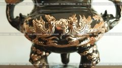 Đỉnh Đồng Ngũ Sự Bằng Đồng Đỏ Phớt Nỉ Nguyên Khối Song Long Chầu Nguyệt Cao 50 Cm