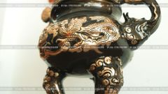 Bộ Tam Sự Hạc Bằng Đồng Đỏ Phớt Nỉ Nguyên Khối Song Long Chầu Nguyệt Cao 60 Cm