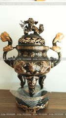 Bộ Tam Sự Hạc Bằng Đồng Đỏ Phớt Nỉ Nguyên Khối Song Long Chầu Nguyệt Cao 60 Cm