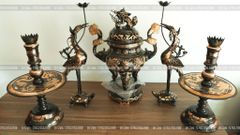 Đỉnh Đồng Ngũ Sự Bằng Đồng Đỏ Phớt Nỉ Nguyên Khối Song Long Chầu Nguyệt Cao 60 Cm