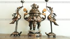 Bộ Tam Sự Hạc Bằng Đồng Đỏ Phớt Nỉ Nguyên Khối Song Long Chầu Nguyệt Cao 60 Cm