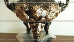 Đỉnh Đồng Ngũ Sự Bằng Đồng Đỏ Phớt Nỉ Nguyên Khối Song Long Chầu Nguyệt Cao 50 Cm