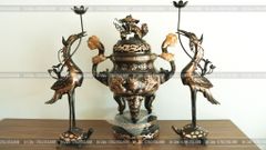 Bộ Tam Sự Hạc Bằng Đồng Đỏ Phớt Nỉ Nguyên Khối Song Long Chầu Nguyệt Cao 60 Cm