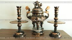 Bộ Tam Sự Nến Bằng Đồng Đỏ Phớt Nỉ Nguyên Khối Song Long Chầu Nguyệt Cao 60 Cm