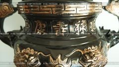 Đỉnh Đồng Ngũ Sự Bằng Đồng Đỏ Phớt Nỉ Nguyên Khối Song Long Chầu Nguyệt Cao 50 Cm