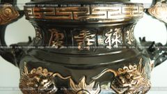 Bộ Tam Sự Hạc Bằng Đồng Đỏ Phớt Nỉ Nguyên Khối Song Long Chầu Nguyệt Cao 60 Cm